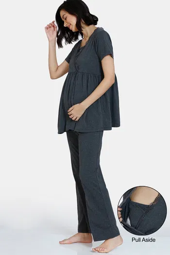 Buy Zivame Maternity Poly Cotton Pyjama Set - Anthra Melange